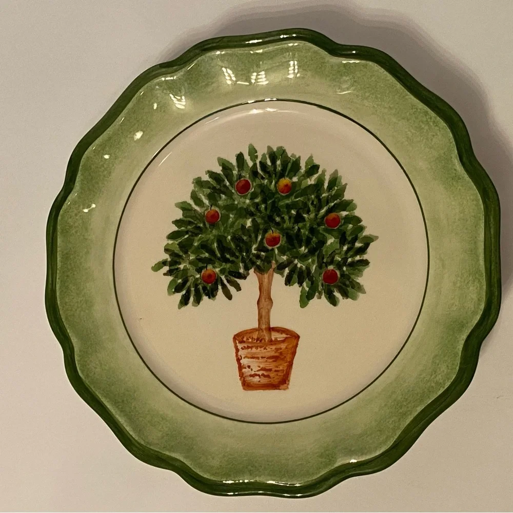 SAN MARCO ITALY LUNCHEON PLATES SET OF 4 FRUIT TREES WHITE GREEN LEMON APPLE